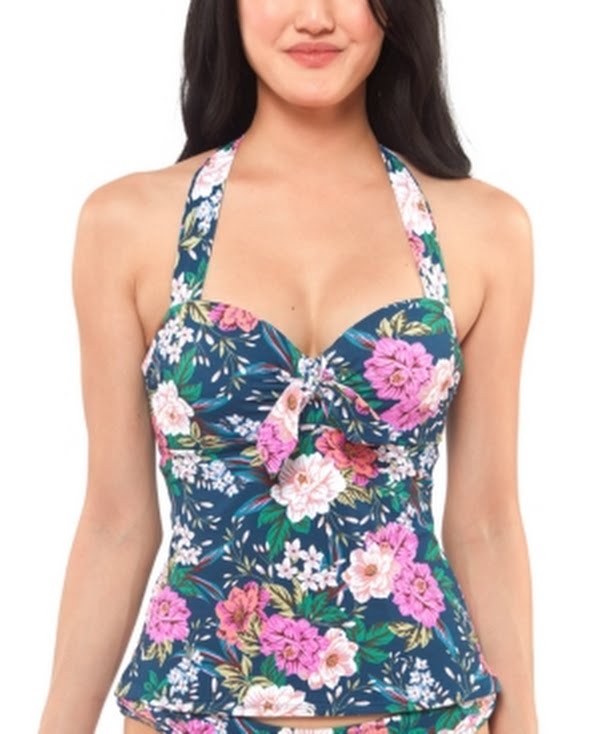 Jessica Simpson Gardenia Paradise Halter Tankini Top, Size Small