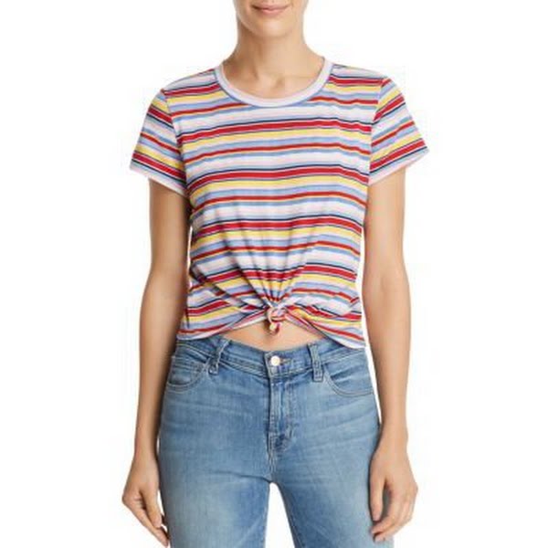 Aqua Stripe Twist-Front Tee, Size Medium