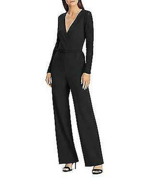 Lauren Ralph Lauren Lace-Paneled Jersey Jumpsuit- Black/Size 12