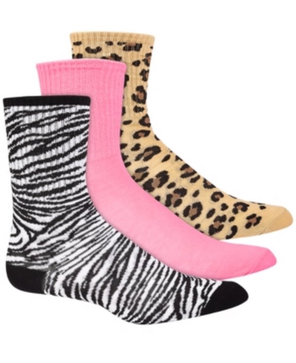 Jenni Womens 3pk Animal-Print Crew Socks, 5-9