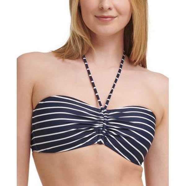 Tommy Hilfiger Womens Striped Center Halter Bikini Top