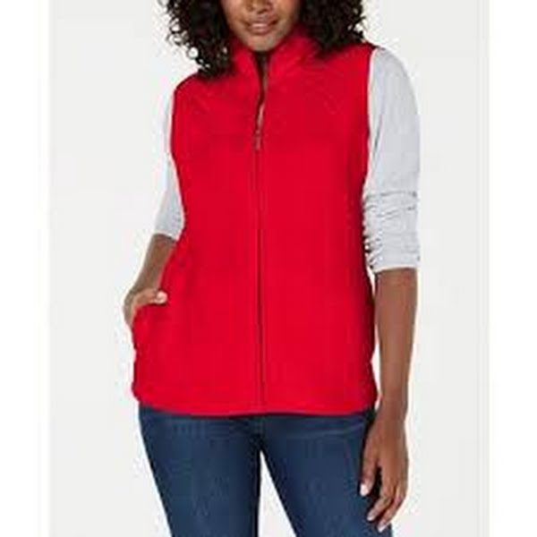 Karen Scott Petite Cable-Pattern Vest, Red, Size Large