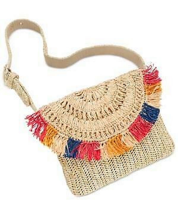 International Concepts Womens Straw Fringe Belt Bag Fanny Pack