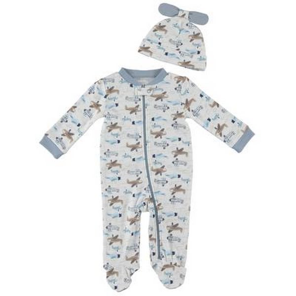 Chickpea Cutie Pie Baby Baby Boys Printed Cotton Coverall and Hat Set