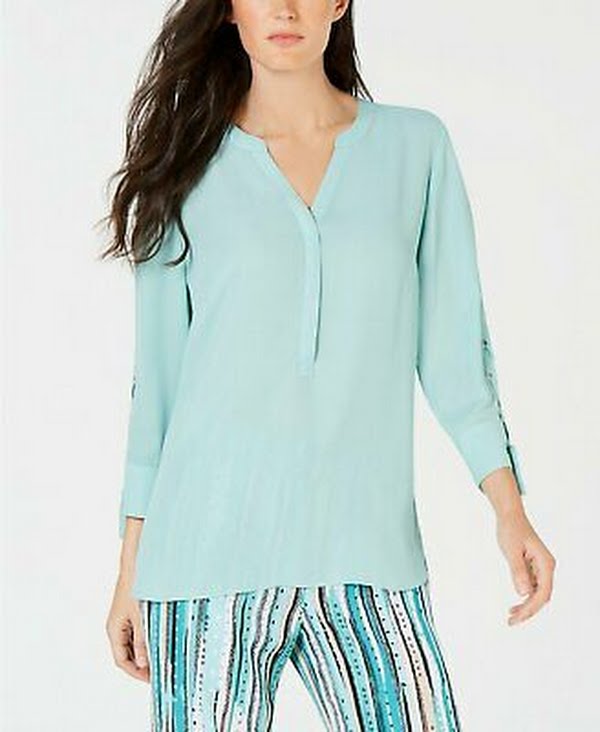 JM Collection Split-Neck Grommet-Sleeve Top