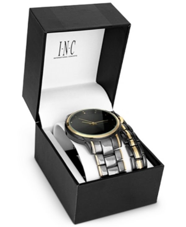 Inc International Concepts Mens Two-Tone Bracelet Watch 36mm Gift Set