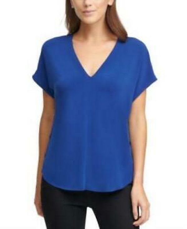 Dkny V-Neck Side-Snap Top, Size XL