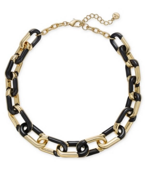 Alfani Gold-Tone and Black Acrylic Large Link Necklace, 20 + 2 Extender