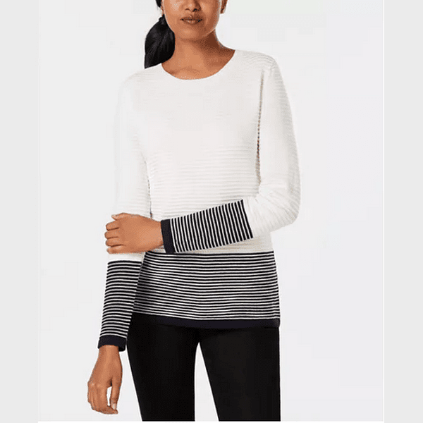 Charter Club Petite Striped Colorblock Sweater, Size PL