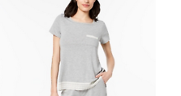 Alfani Lace-Trimmed Knit Pajama Top,Size XXL/Gray