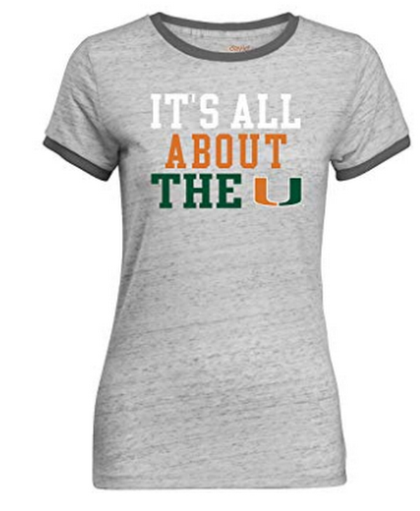 NCAA Tomboy Womens Ringer Tee Miami Hurricanes, Size Medium