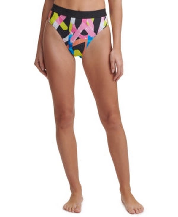 DKNY Womens Logo High-Waist Bikini Swim Bottom