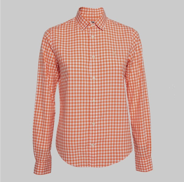 Polo Ralph Lauren Orange Gingham Checked Cotton Long Sleeve Shirt