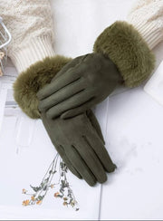Surell Womens Faux Suede Faux Fur-Trim Cuff Gloves, Size Large