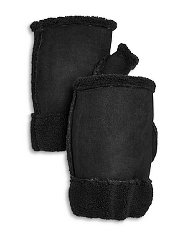 Aqua Fingerless Faux Shearling Mittens