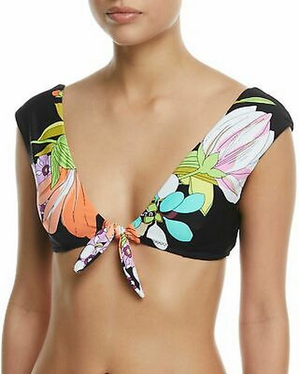 Trina Turk Womens Bouquet Floral Cap Sleeve Swim Top, Size 8