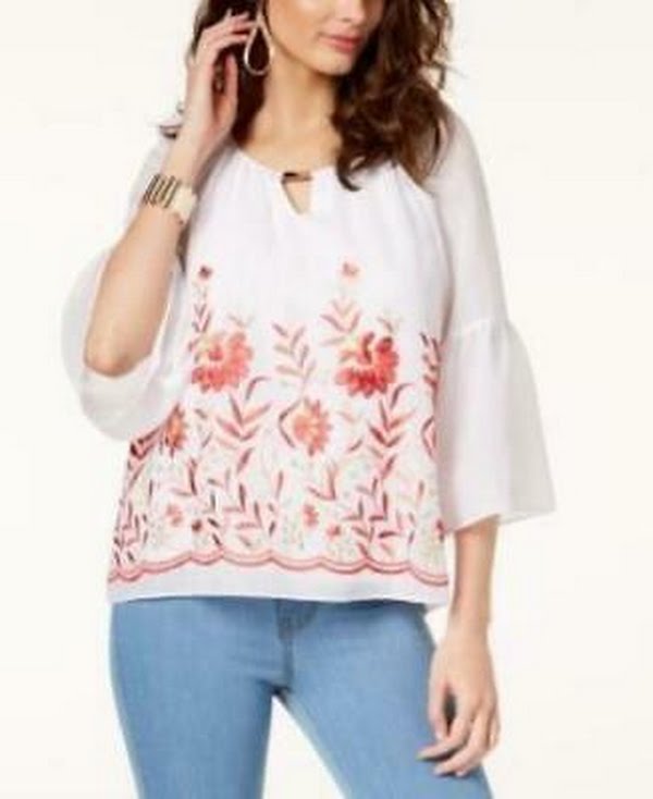 Thalia Sodi Embroidered Keyhole Top, Size Medium