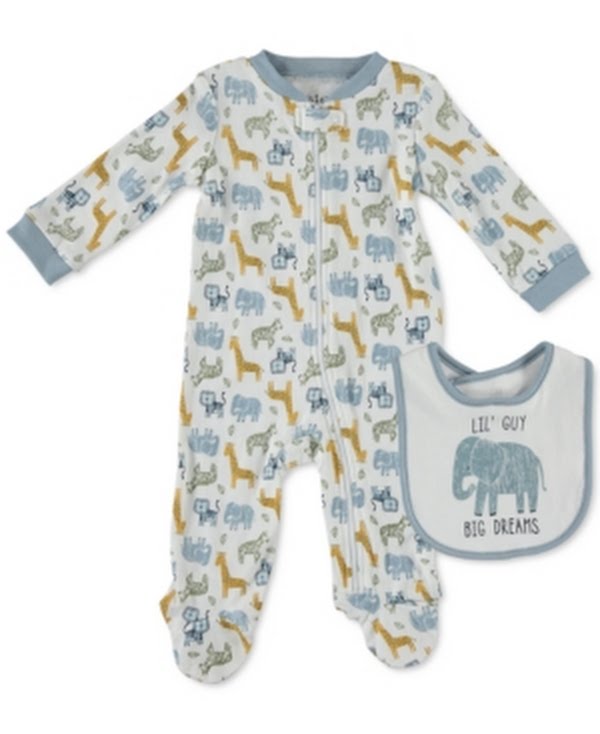 Chickpea Cutie Pie Baby Baby Boys Printed Cotton Coverall and Bib Set