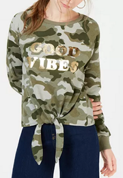 Rebellious One Juniors Good Vibes Tie-Front Sweatshirt