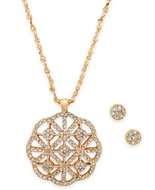 Charter Club Gold-Tone Pave Necklace and Stud Earrings Set