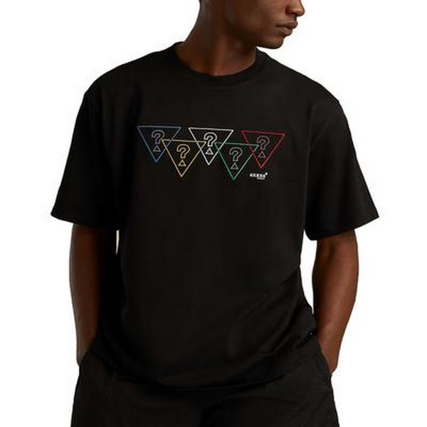 Guess Olympics Tri Logo Tee in Black Size Medium | Cotton | Jimmy Jazz, Size Med