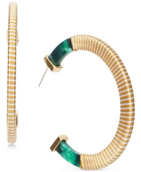 Inc Gold-Tone Large Thread-Wrapped Resin C-Hoop Earrings, 2.25