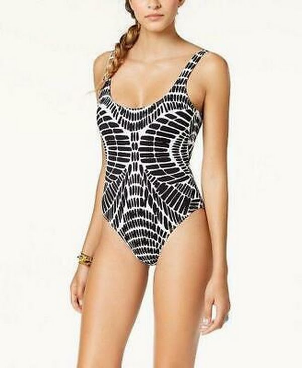 Bar III Womens Kaleidoscope Cheeky One-Piece Swimsuit Black,Size Large