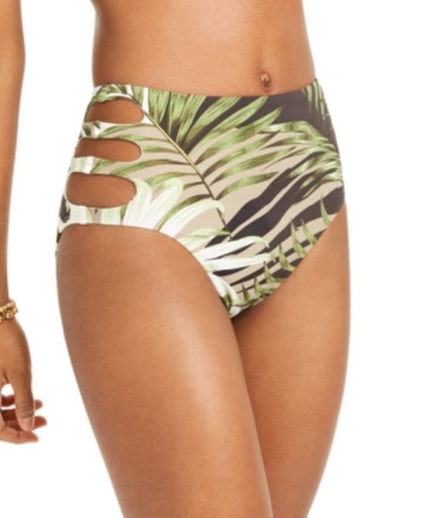 Bar III Jungle Moon Printed Cutout High-Waist Bikini Bottoms