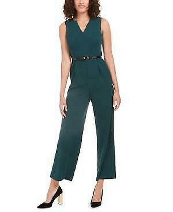 Calvin Klein V-Neck Belted Jumpsuit-12P/Malachite