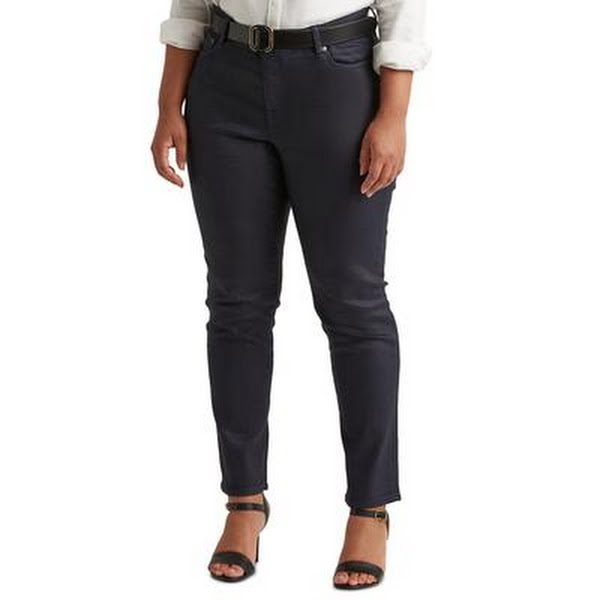 Lauren Ralph Lauren Mid-Rise Straight Jeans – Coated Navy Wash