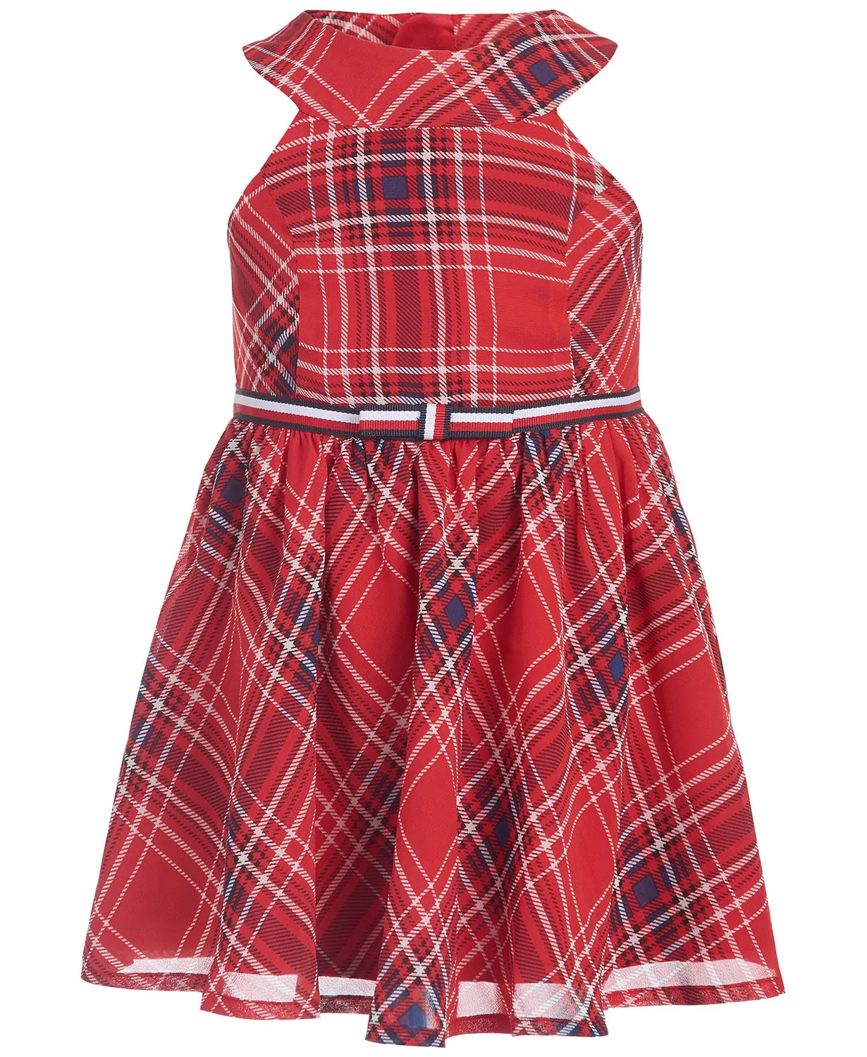 Tommy Hilfiger Kids Sleeveless Plaid Dress Plaid Red Girls Dress, Size XL