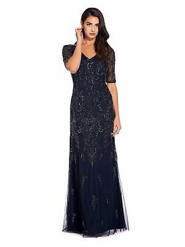 adrianna papell women's beaded mermaid long dress Sleeveless Blouson Mermaid Gown With Jasmine Beading In French Blue, French Blue / Regular / 16