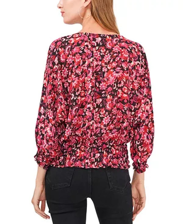 Vince Camuto Floral-Print Smocked Peasant Top