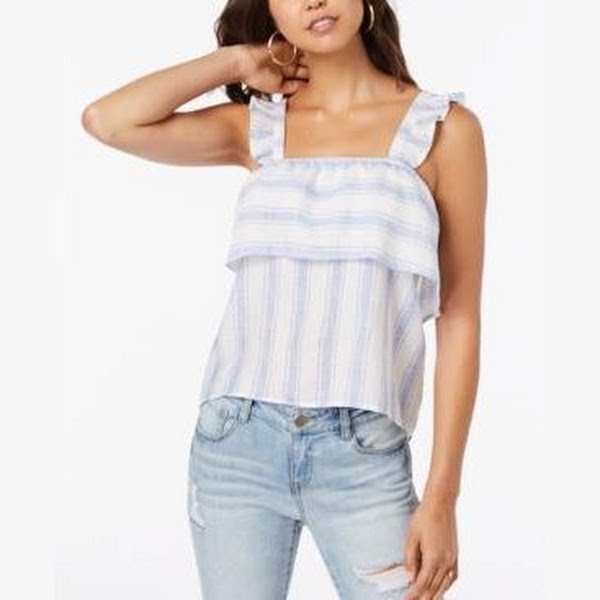 Almost Famous Juniors Striped Ruffle-Trimmed Tank Top