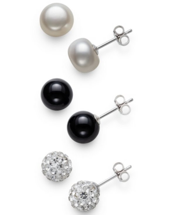 Giani Bernini 3-PC. Set Cultured Freshwater Pearl Onyx, Crystal Fireball Stud