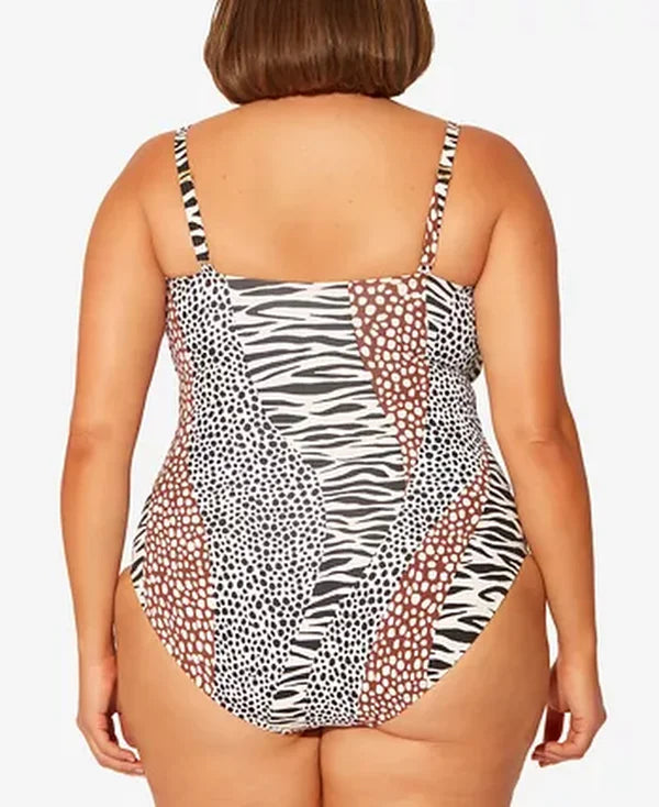 Bleu by Rod Beattie Plus Size Animal-Print Shirred Underwire Swimsuit, Size 16W