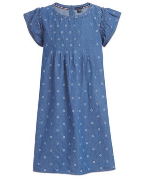 Tommy Hilfiger Little Girls Cotton Star-Print Denim Dress, Size 6X