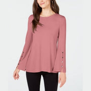 Alfani Womens Button Sleeve Pullover Blouse, Pink, Medium