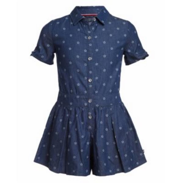 Tommy Hilfiger Toddler Girls Star-Print Cotton Denim Romper