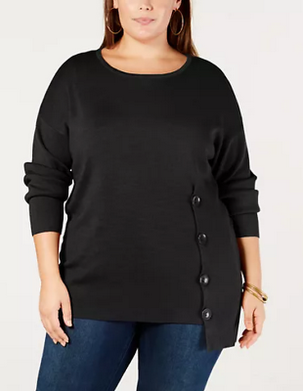 NY Collection Women's Plus Size Side-Button Sweater, Size 2X