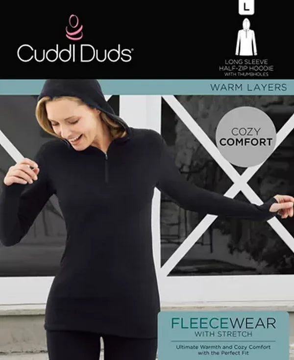 Cuddl Duds Womens Half-Zip Fleece Hoodie, Size Medium