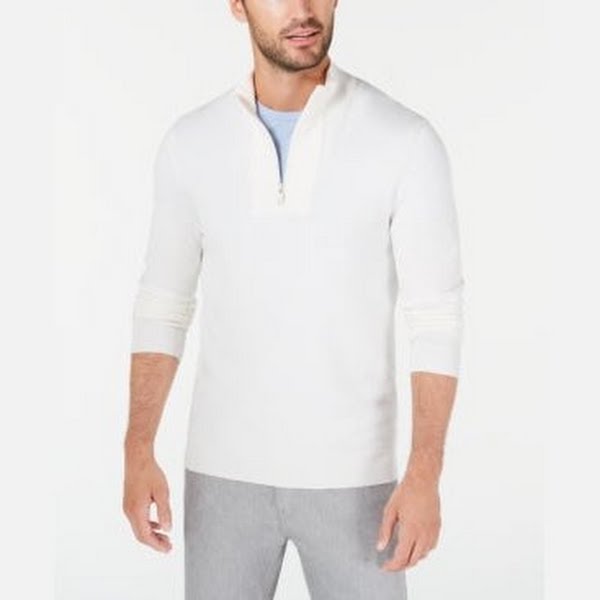 Alfani Mens Quarter-Zip Ribbed Placket Sweater