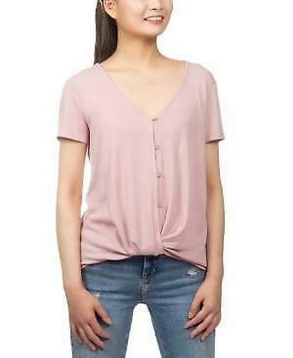 Hippie Rose Juniors Button-Detail Twist-Front Top, Size XS