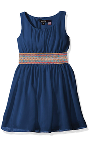 Zunie Girls' Sleeveless Chiffon Dress with Aztec Waistband, Size 6