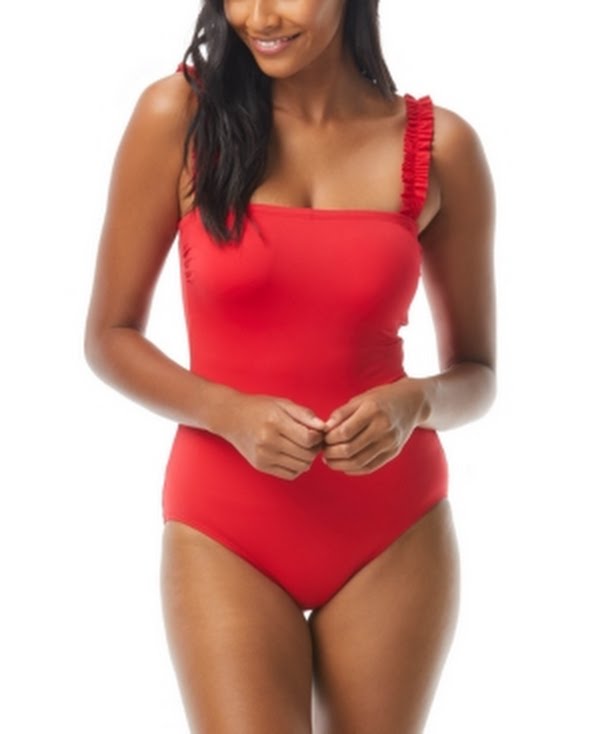 Kate Spade New York Ruffle Square-Neck One-Piece Swimsuit, Size XL