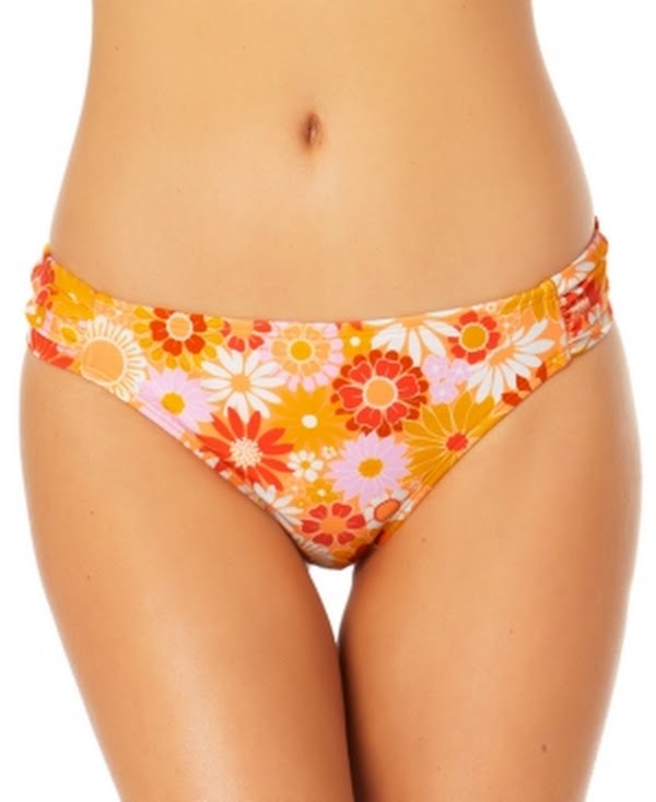 California Sunshine Printed Stretch Ruched Lined Bikini, Size Medium