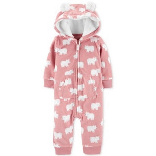 Carter's Baby Girls Hooded Faux-Fur-Trim Fleece Coverall