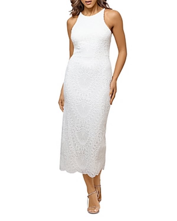 Aqua Womens Lace Midi Halter Dress