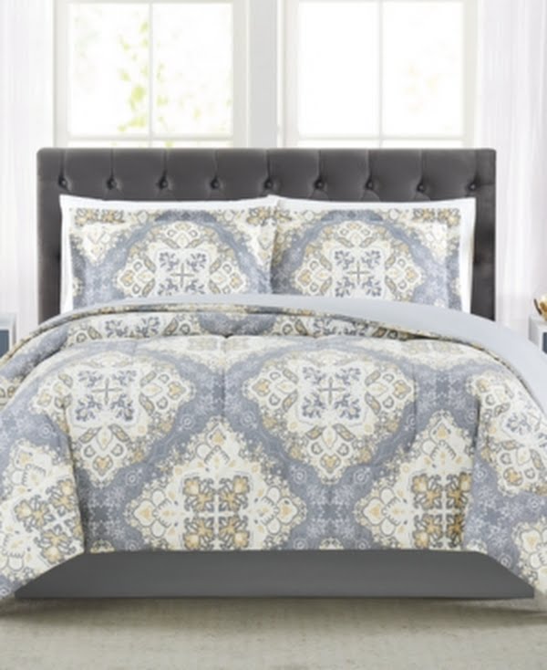 Pem America Trinity Reversible Medallion Comforter Set – Full/Queen – Gray, Gold