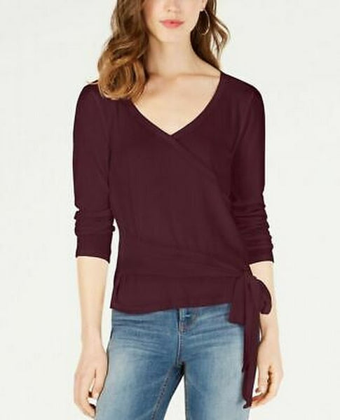 Ultra Flirt by Ikeddi Juniors Ribbed Faux-Wrap Top